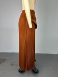 High Waist Irregular Tie Pleated Long Skirt GCNE-7493