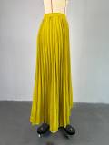 Tie Up Irregular Pleated Long Skirt GCNE-7517