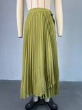 Tie Up Irregular Pleated Long Skirt GCNE-7517