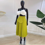 High Waist Irregular Tie Pleated Long Skirt GCNE-7493
