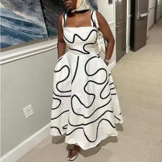 Square Neck Print Sling Maxi Dress GCNE-7527