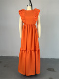 Solid Color Ruflles Short Sleeve Maxi Dress GCNE-7449