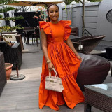 Solid Color Ruflles Short Sleeve Maxi Dress GCNE-7449