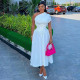Slash Neck Short Sleeve Solid Midi Dress GCNE-7064