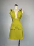 V Neck Solid Color Sling Mini Dress GCNE-7229