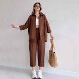 Solid Color Loose Shirt Two Piece Pants Set GCNE-5065