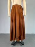 Tie Up Irregular Pleated Long Skirt GCNE-7517