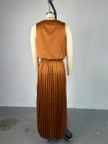 Solid Color Sleeveless Loose Skirt Suit GCNE-7404