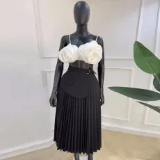 High Waist Irregular Tie Pleated Long Skirt GCNE-7493