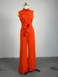 Lapel Loose Sleeveless Solid Color Jumpsuit GCNE-7041
