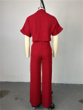 Solid Color Short Sleeve Shirt Loose Pants Suit GCNE-7043