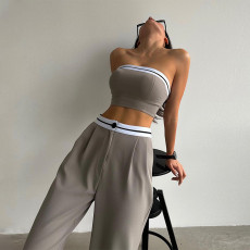 Sport Wrap Chest Vest And Wide Leg Pants Suit GCNE-6208