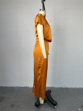 Stacked Neck Short Sleeve High Waist Maxi Dress GCNE-7017