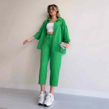 Solid Color Loose Shirt Two Piece Pants Set GCNE-5065