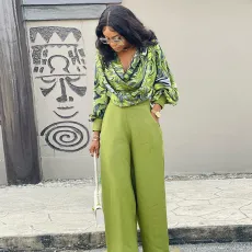 Lantern Sleeve Shirt Wide Leg Western Pants Printed Set GCNE-6605