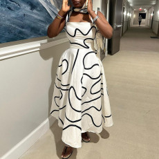 Square Neck Print Sling Maxi Dress GCNE-7527
