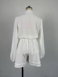 Solid Color Bubble Sleeve Shirt Short Suit GCNE-6095