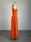 Solid Color Hollow Out Sleeveless Midi Dress GCNE-7217