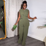 Sleeveless Lace-Up Top Wide Leg Pants Set GCNE-7418