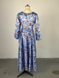 Long Sleeve Print O Neck Maxi Dress GCNE-7305