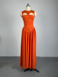 Solid Color Hollow Out Sleeveless Midi Dress GCNE-7217