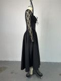 Square Neck Lace Long Sleeve Maxi Dress GCNE-7447