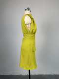 V Neck Solid Color Sling Mini Dress GCNE-7229