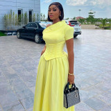 Slash Neck Short Sleeve Solid Midi Dress GCNE-7064