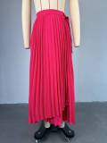 Tie Up Irregular Pleated Long Skirt GCNE-7517