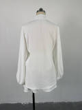 Solid Color Bubble Sleeve Shirt Short Suit GCNE-6095