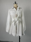 Solid Color Bubble Sleeve Shirt Short Suit GCNE-6095