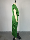 Stacked Neck Short Sleeve High Waist Maxi Dress GCNE-7017
