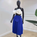 High Waist Irregular Tie Pleated Long Skirt GCNE-7493