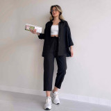 Solid Color Loose Shirt Two Piece Pants Set GCNE-5065