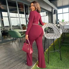Hollow Out Long Sleeve Solid Jumpsuit GCNE-7052