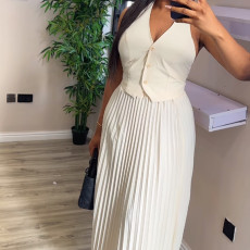 Solid Color Halter Vest And Long Skirt Two Piece Set GCNE-7555