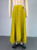 Tie Up Irregular Pleated Long Skirt GCNE-7517