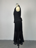 Suit Collar Vest Top Pleated Half Body Skirt Set GCNE-7349