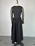 Square Neck Lace Long Sleeve Maxi Dress GCNE-7447