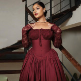 Square Neck Lace Long Sleeve Maxi Dress GCNE-7447