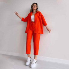 Solid Color Loose Shirt Two Piece Pants Set GCNE-5065