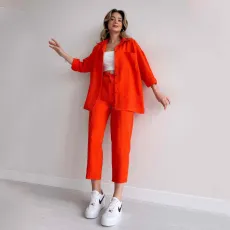 Solid Color Loose Shirt Two Piece Pants Set GCNE-5065