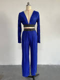 Press Pleat V-neck Flare Sleeve Shirt Wide Leg Pants Suit GCNE-6780