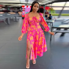 Long Sleeve Print Long Sleeve Maxi Dress GCNE-7258