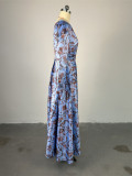 Long Sleeve Print O Neck Maxi Dress GCNE-7305
