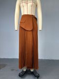 High Waist Irregular Tie Pleated Long Skirt GCNE-7493