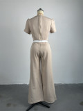 Bubble Sleeve Top Lace Up Wide Leg Pants Casual Set GCNE-6884