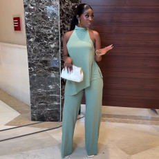 Off Shoulder Sleeveless Top And Wide Leg Pants Suit GCNE-7038