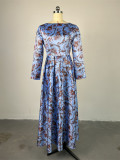 Long Sleeve Print O Neck Maxi Dress GCNE-7305
