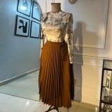 Tie Up Irregular Pleated Long Skirt GCNE-7517